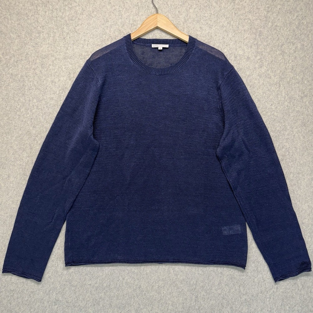 Onia Womens XL 100% Linen Knit Sweater Navy Blue Crew Neck Lightweight